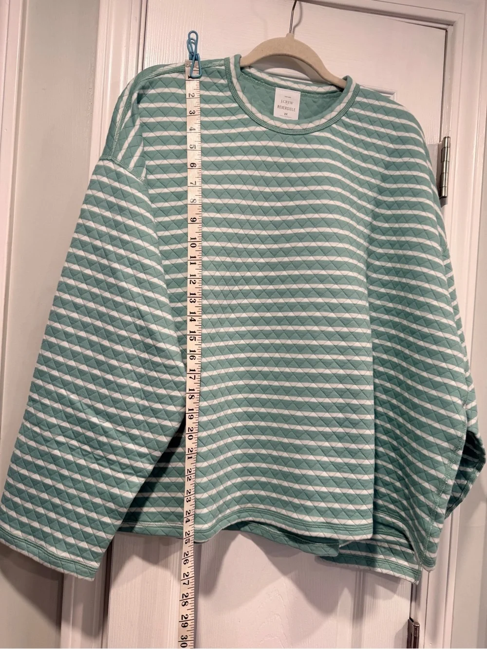 NWOT J. Crew Size 2X Mint Green Cream Reversible Quilted Striped Crew Sweatshirt